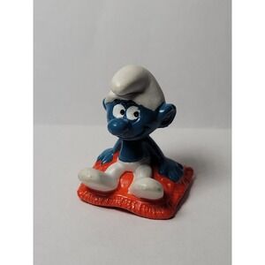 Vintage Smurf Smurfs Figurine 1976 Peyo Schleigh W Berrie Sitting on A Pillow